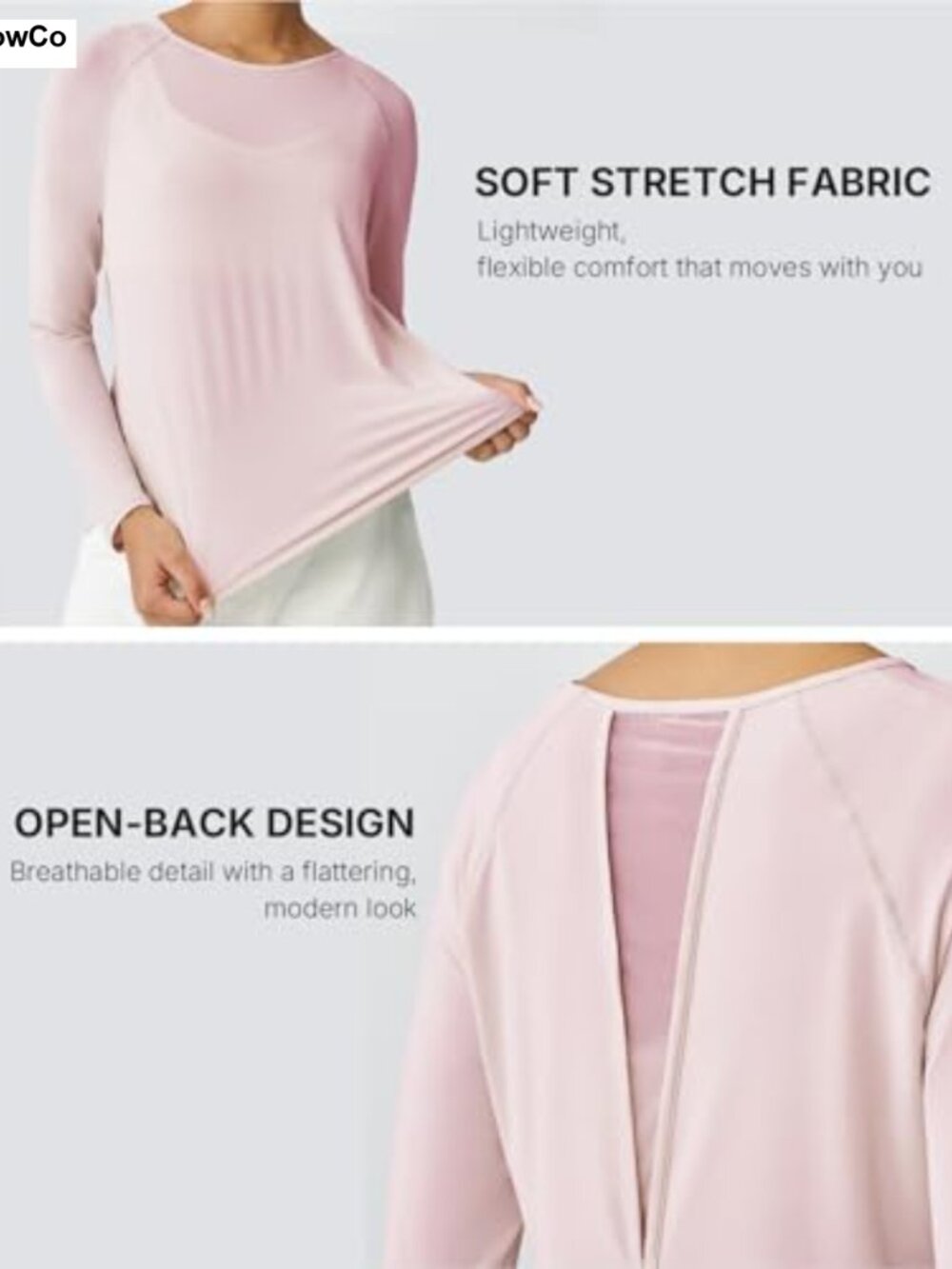 Long Sleeve Open Back Yoga Shirt Lightweight Gym Cover Up - Picture 3 of 5